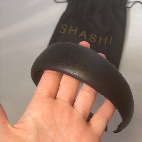 Revolve SHASHI Sleek Black Faux Leather Headband NWT - Picture 3 of 8